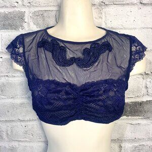 la Vie en Rose Navy Sheer Lace Crop Top Bralette